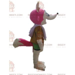 Disfraz de mascota BIGGYMONKEY™ femenino y colorido zorro rosa