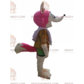 BIGGYMONKEY™ Maskottchenkostüm weiblich und bunter pink-weißer