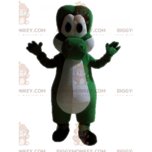 Costume de mascotte BIGGYMONKEY™ de dinosaure vert et blanc.