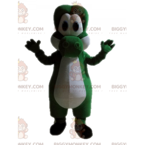 Grün-weißer Dinosaurier BIGGYMONKEY™ Maskottchen-Kostüm. Yoshis