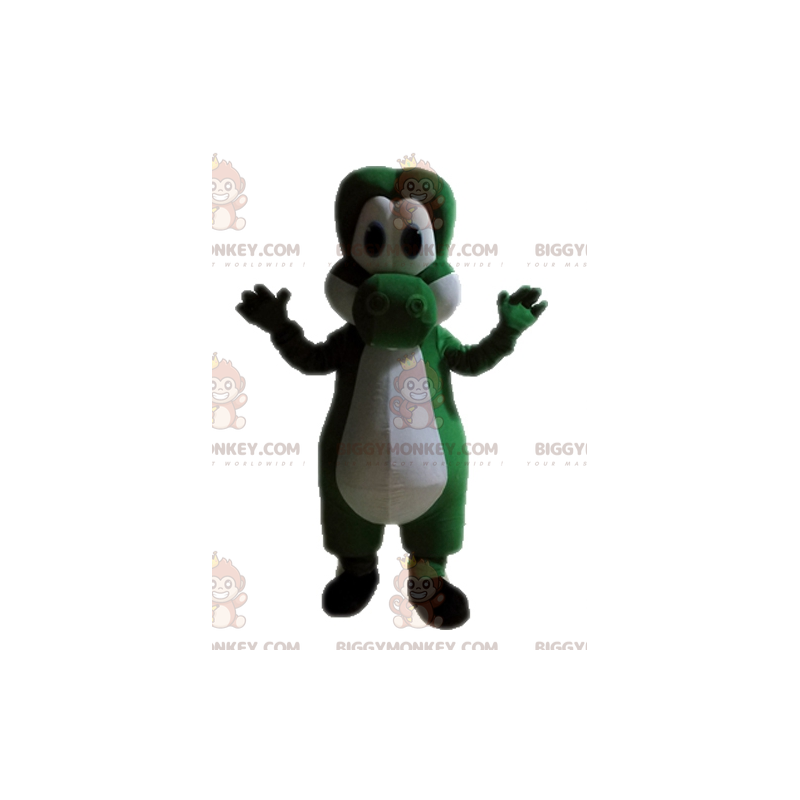 Costume mascotte BIGGYMONKEY™ dinosauro verde e bianco. Costume