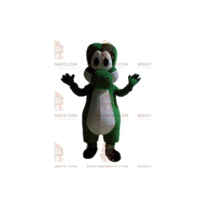 Grün-weißer Dinosaurier BIGGYMONKEY™ Maskottchen-Kostüm. Yoshis