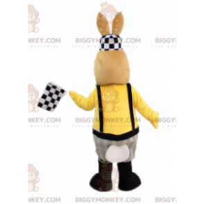 Braun-weißes Hasen-BIGGYMONKEY™-Maskottchen-Kostüm im Overall -