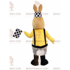 Traje de mascote BIGGYMONKEY™ de coelho marrom e branco vestido