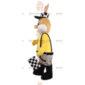 Brown and White Rabbit BIGGYMONKEY™ Mascot Costume Dressed in