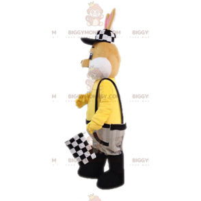 Traje de mascote BIGGYMONKEY™ de coelho marrom e branco vestido