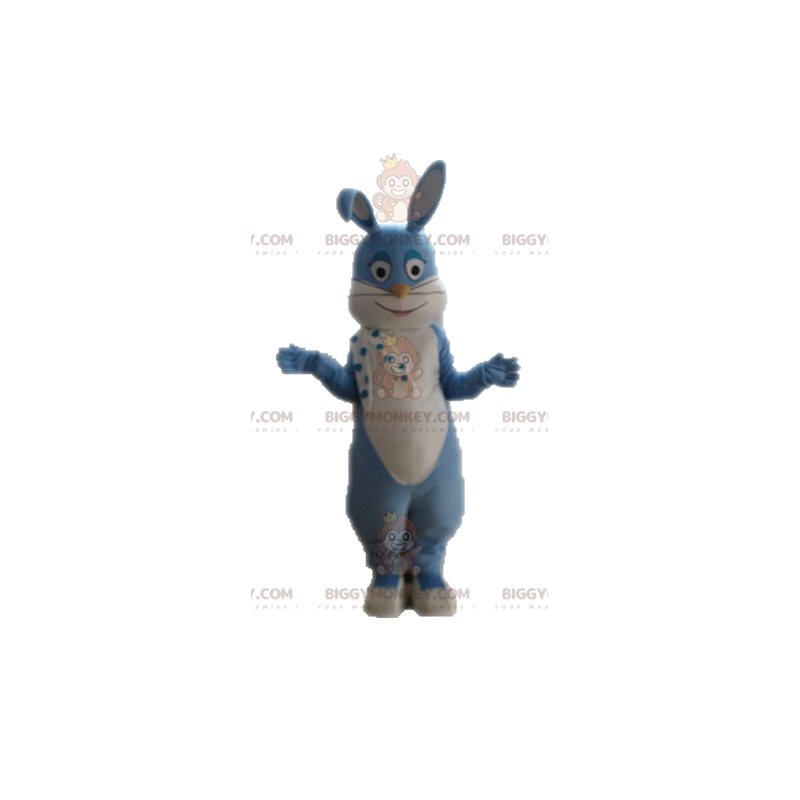 Traje de mascote de coelho azul e branco totalmente