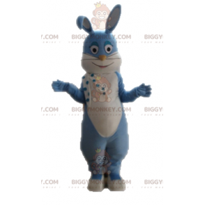 Traje de mascote de coelho azul e branco totalmente