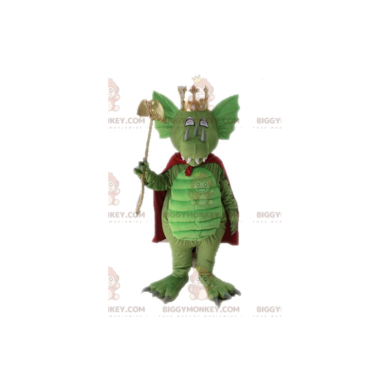 BIGGYMONKEY™ Costume da mascotte Drago verde con mantello rosso
