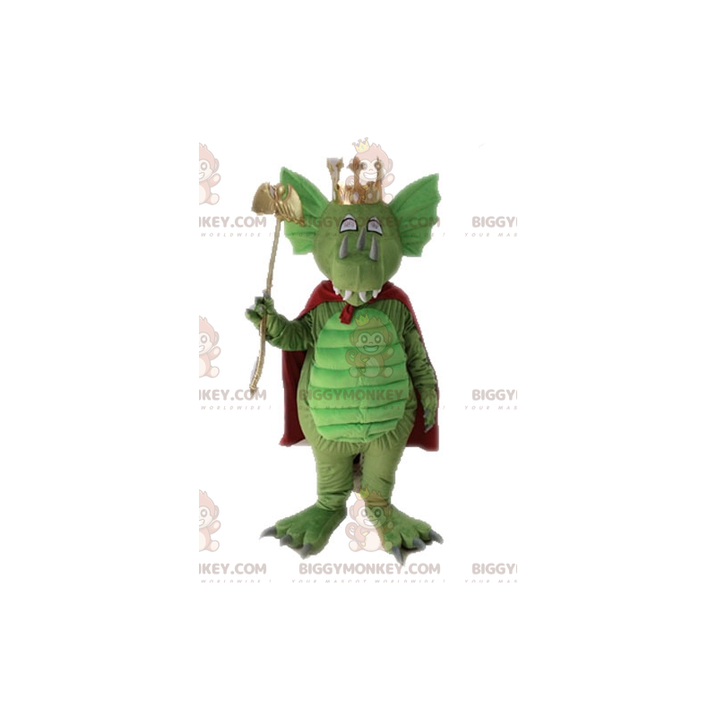 Traje de mascote BIGGYMONKEY™ Dragão Verde com Capa Vermelha –