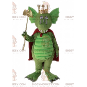 BIGGYMONKEY™ Maskottchenkostüm Grüner Drache mit rotem Umhang -