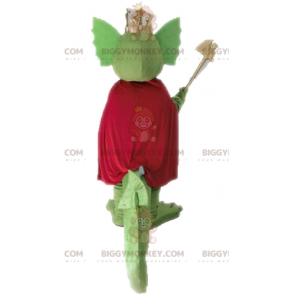 BIGGYMONKEY™ Costume da mascotte Drago verde con mantello rosso