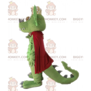 BIGGYMONKEY™ maskotkostume Grøn drage med rød kappe -
