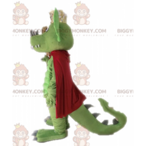 BIGGYMONKEY™ Costume da mascotte Drago verde con mantello rosso