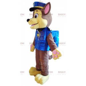 BIGGYMONKEY™ maskotkostume af brun og gul hund i politiuniform