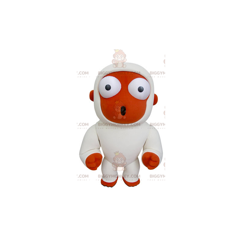 BIGGYMONKEY™ Oranje-witte aap-mascottekostuum ziet er verbaasd