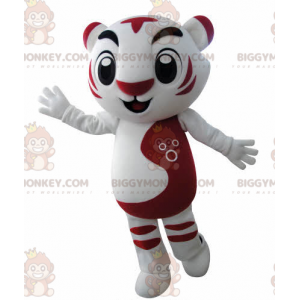 Traje de mascote BIGGYMONKEY™ Tigre Branco e Vermelho. Traje de