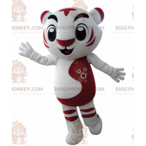 Λευκή και κόκκινη στολή μασκότ Tiger BIGGYMONKEY™. Στολή μασκότ