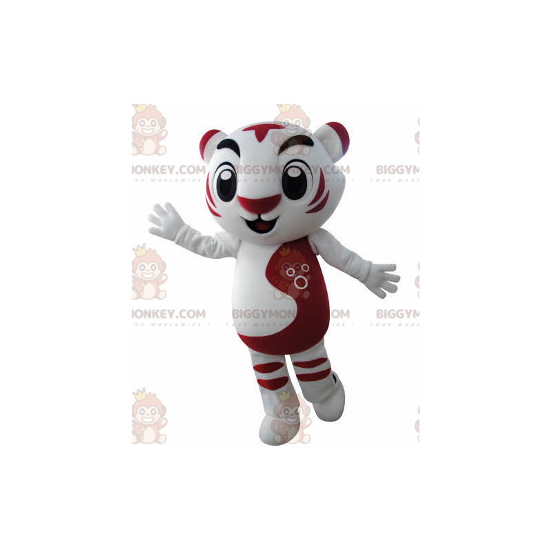 Costume de mascotte BIGGYMONKEY™ de tigre blanc et rouge.