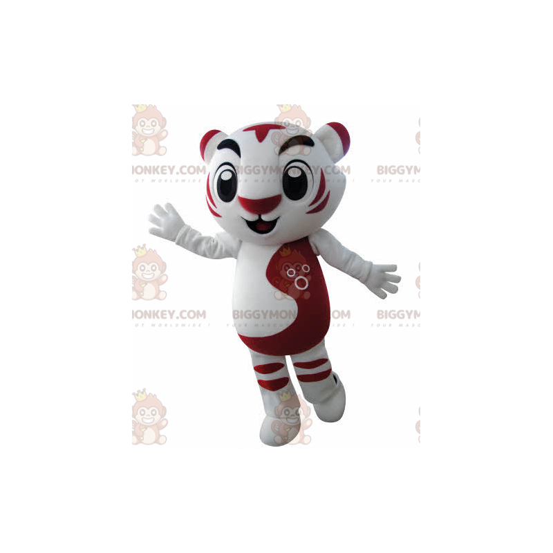 Traje de mascote BIGGYMONKEY™ Tigre Branco e Vermelho. Traje de