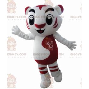 Kostium maskotki BIGGYMONKEY™ biało-czerwony tygrys. Kostium