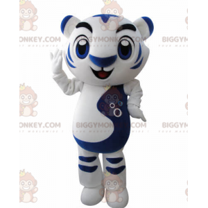 Disfraz de mascota BIGGYMONKEY™ de tigre blanco y azul. Disfraz