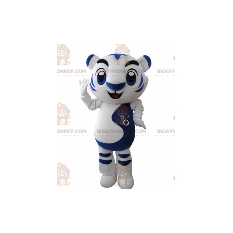 Weißer und blauer Tiger BIGGYMONKEY™ Maskottchen-Kostüm.