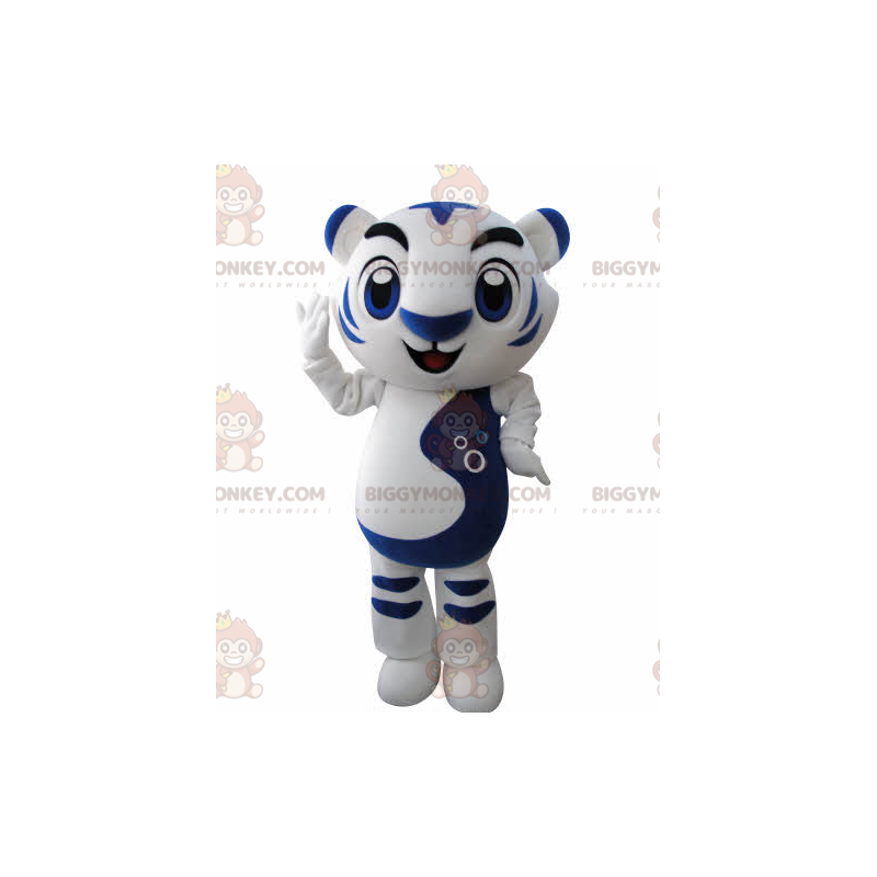 White and Blue Tiger BIGGYMONKEY™ Mascot Costume. Feline