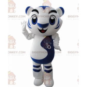 Costume de mascotte BIGGYMONKEY™ de tigre blanc et bleu.