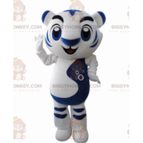 Valkoinen ja sininen tiikeri BIGGYMONKEY™ maskottiasu. Kissan