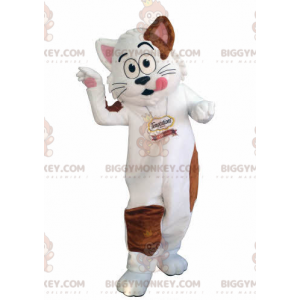Λευκή και καφέ στολή μασκότ γάτας BIGGYMONKEY™. Στολή μασκότ