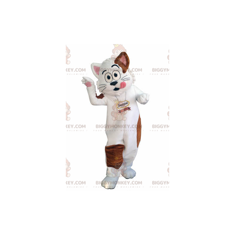 Costume de mascotte BIGGYMONKEY™ de chat blanc et marron.