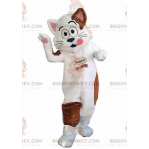 Weiße und braune Katze BIGGYMONKEY™ Maskottchenkostüm. Gieriges