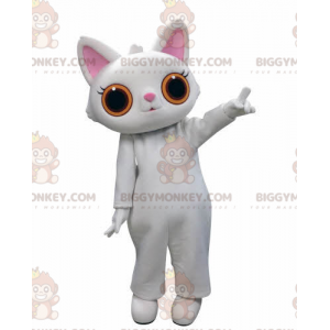 BIGGYMONKEY™ Costume da mascotte gatto bianco con grandi occhi