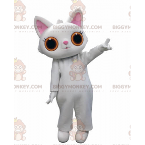 BIGGYMONKEY™ White Cat With Big Orange Eyes Mascot Costume –