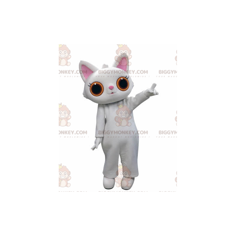 BIGGYMONKEY™ White Cat With Big Orange Eyes Mascot Costume -