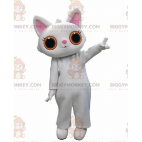 BIGGYMONKEY™ Costume da mascotte gatto bianco con grandi occhi