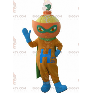 Oranssi BIGGYMONKEY™ maskottipuku supersankariksi pukeutuneena.