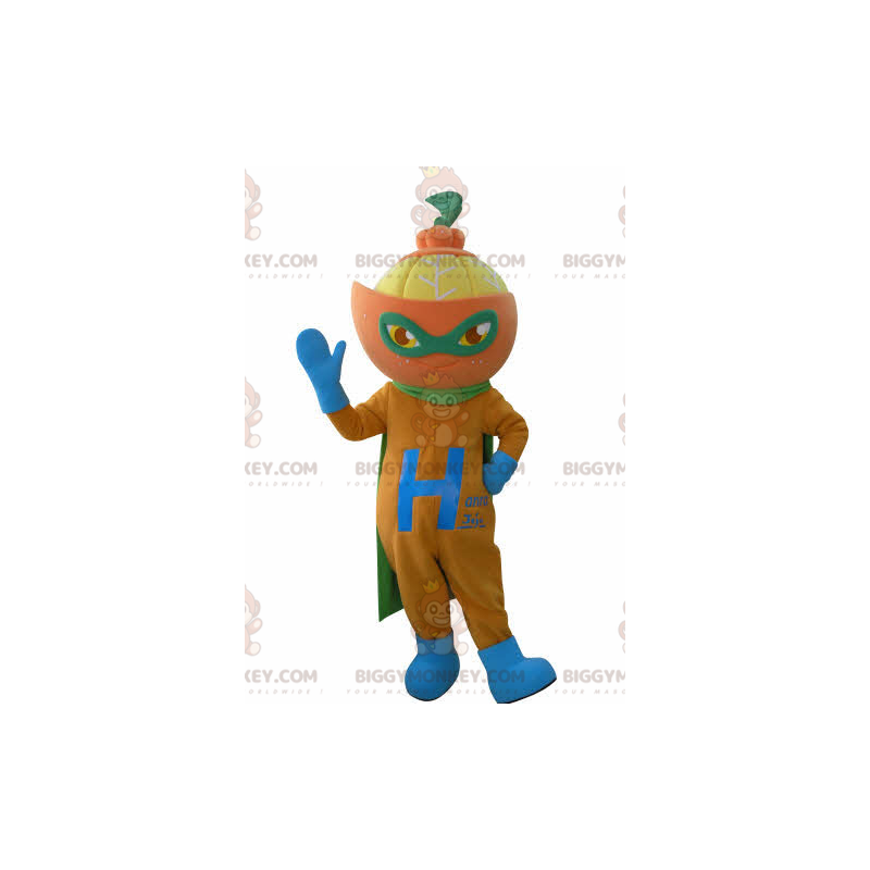 Traje de mascote laranja BIGGYMONKEY™ vestido como um