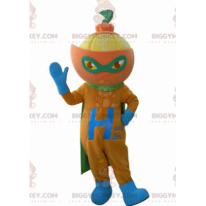 Oranje BIGGYMONKEY™ mascottekostuum verkleed als superheld.