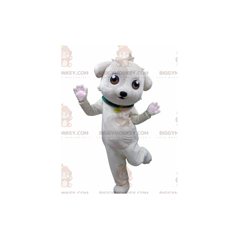 Costume de mascotte BIGGYMONKEY™ de chien blanc doux et mignon