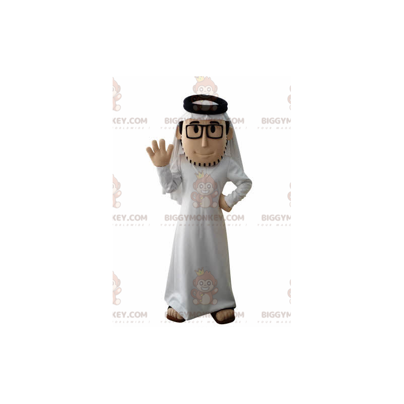 Bearded Sultan BIGGYMONKEY™ Mascot Costume with White Outfit