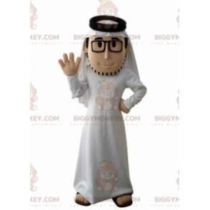 Bebaarde Sultan BIGGYMONKEY™ mascottekostuum met witte outfit