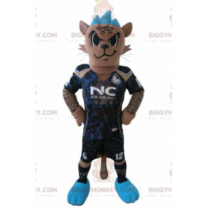 BIGGYMONKEY™ Mascot Costume of Tiger i fotbollsdräkt med Blue