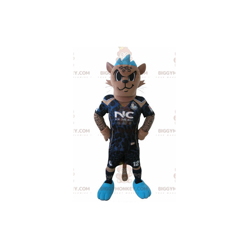 BIGGYMONKEY™ Mascot Costume of Tiger i fodboldtøj med Blue