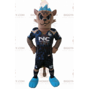 BIGGYMONKEY™ Mascot Costume of Tiger i fodboldtøj med Blue