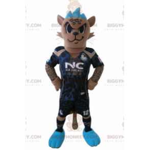 BIGGYMONKEY™ Mascot Costume of Tiger i fotbollsdräkt med Blue