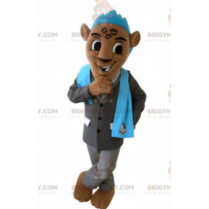 Brown Tiger BIGGYMONKEY™ Mascot Costume with Suit and Blue