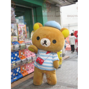 BIGGYMONKEY™ mascot costume of little brown teddy bear dressed