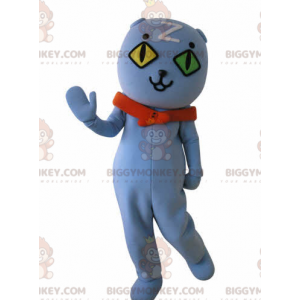 Traje de mascote BIGGYMONKEY™ gato azul com olhos diversos.